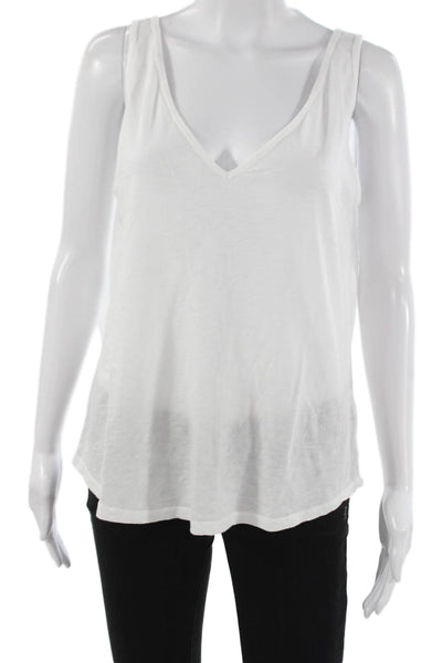 Michael Stars Womens White V-Neck Sleeveless Basic Tank Supima Cotton Size OS