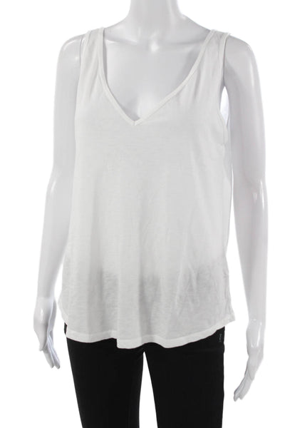 Michael Stars Womens White V-Neck Sleeveless Basic Tank Supima Cotton Size OS