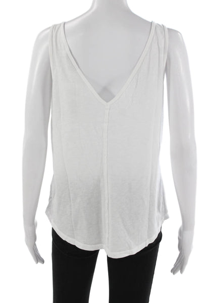 Michael Stars Womens White V-Neck Sleeveless Basic Tank Supima Cotton Size OS