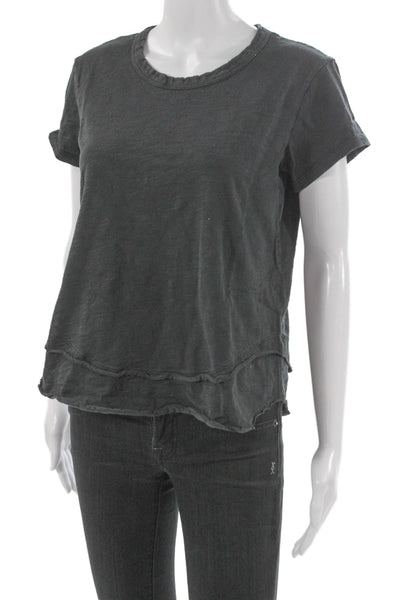 Leallo Women Basic T-Shirt Gray 100% Cotton Crew Neck Short Sleeve Size S