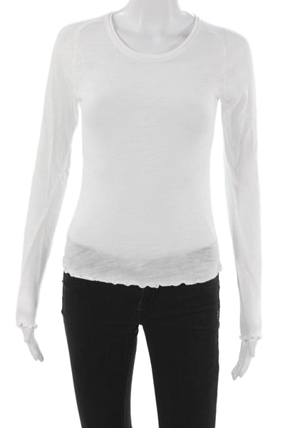 We The Free Womens White Basic Long Sleeve Crew Neck Cotton T-Shirt Size S