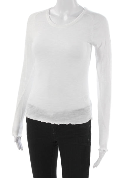 We The Free Womens White Basic Long Sleeve Crew Neck Cotton T-Shirt Size S