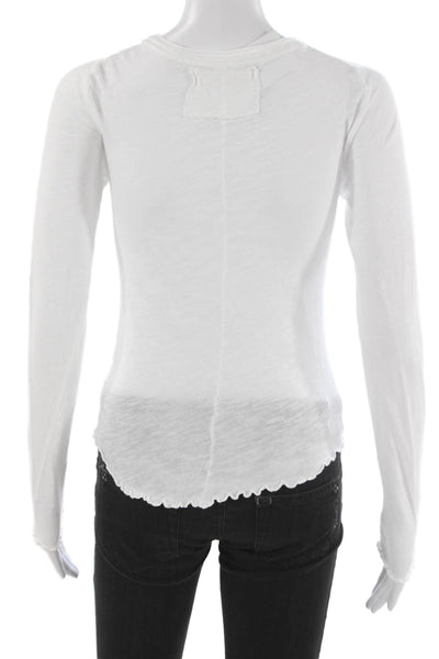 We The Free Womens White Basic Long Sleeve Crew Neck Cotton T-Shirt Size S