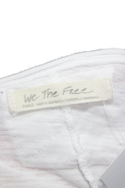 We The Free Womens White Basic Long Sleeve Crew Neck Cotton T-Shirt Size S