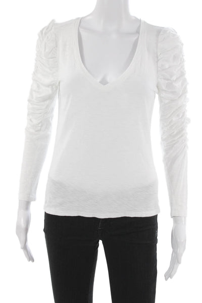 Nation LTD Womens Basic V-Neck Pima Cotton Long Sleeve T-Shirt White Size S