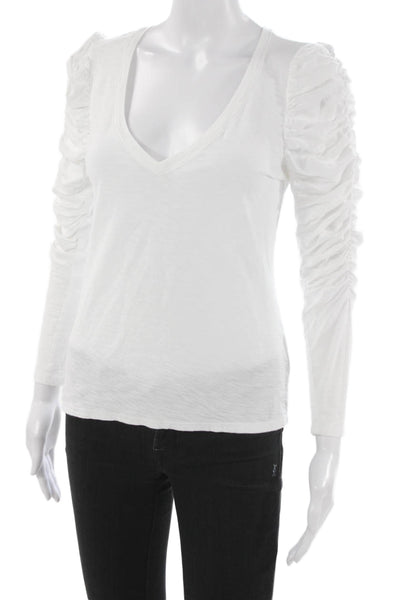 Nation LTD Womens Basic V-Neck Pima Cotton Long Sleeve T-Shirt White Size S