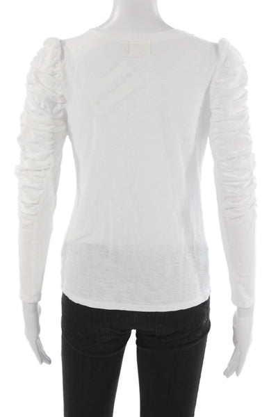 Nation LTD Womens Basic V-Neck Pima Cotton Long Sleeve T-Shirt White Size S