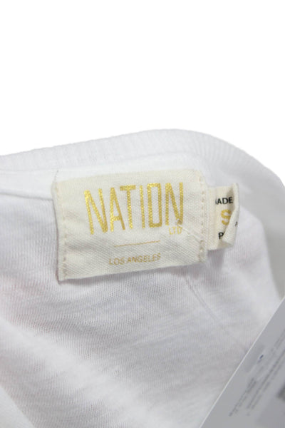 Nation LTD Womens Basic V-Neck Pima Cotton Long Sleeve T-Shirt White Size S