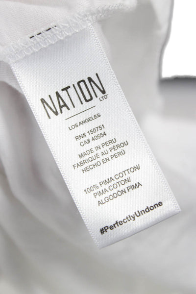 Nation LTD Womens Basic V-Neck Pima Cotton Long Sleeve T-Shirt White Size S