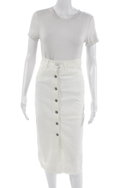 Black Label Womens White Straight Pencil Midi Skirt 98% Cotton Button Size S