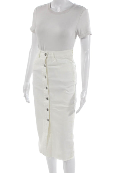 Black Label Womens White Straight Pencil Midi Skirt 98% Cotton Button Size S