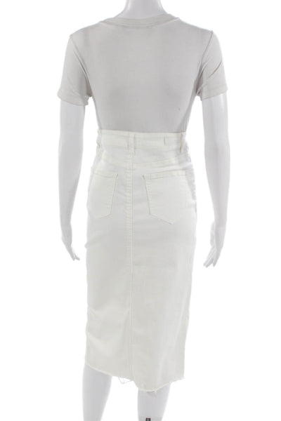 Black Label Womens White Straight Pencil Midi Skirt 98% Cotton Button Size S