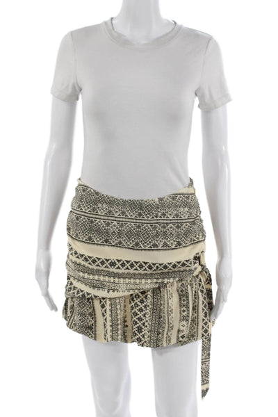 Three Of Something Womens Wrap Skirt Black Geometric Polyester Short Size XS