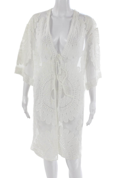 Sur La Plage Womens White Floral Cotton Swimwear Cover Up Size One Size