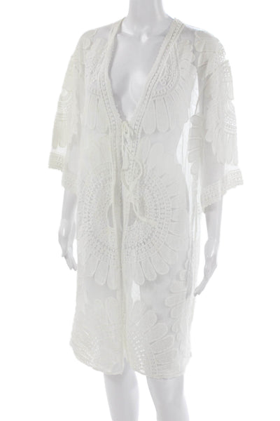 Sur La Plage Womens White Floral Cotton Swimwear Cover Up Size One Size