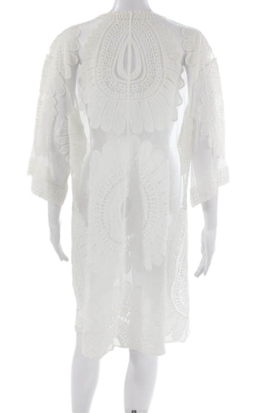 Sur La Plage Womens White Floral Cotton Swimwear Cover Up Size One Size