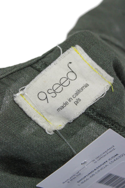 9seed Womens Linen Square Neck Tie Romper Sleeveless Green Petite Size S