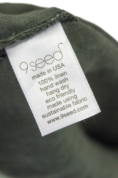 9seed Womens Linen Square Neck Tie Romper Sleeveless Green Petite Size S