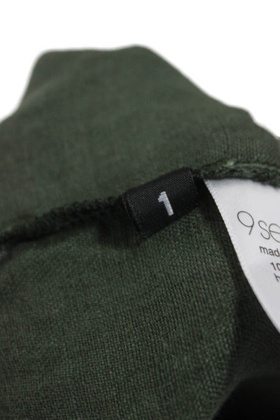 9seed Womens Linen Square Neck Tie Romper Sleeveless Green Petite Size S