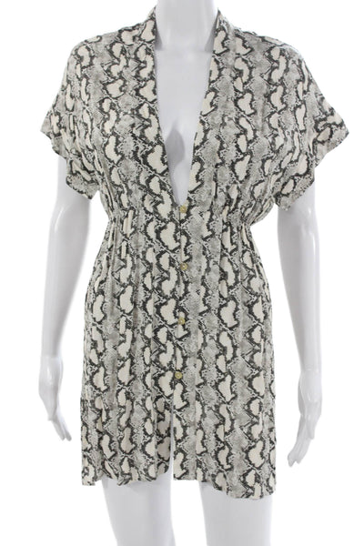 Vix Paula Hermanny Womens Mini Animal Print Collared Black Dress Size XS