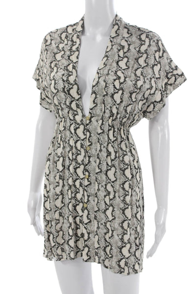 Vix Paula Hermanny Womens Mini Animal Print Collared Black Dress Size XS