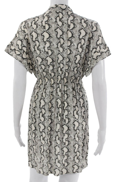 Vix Paula Hermanny Womens Mini Animal Print Collared Black Dress Size XS