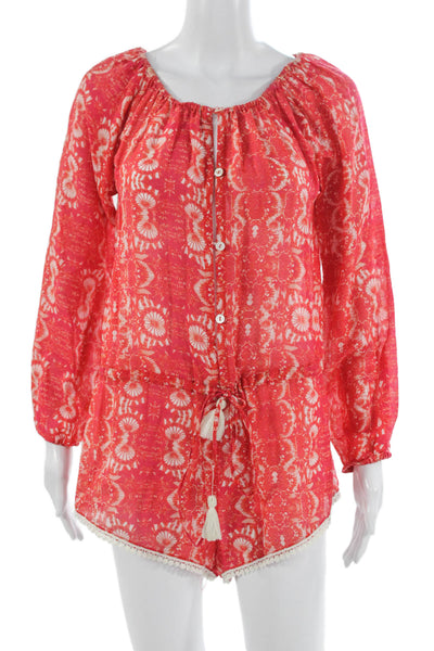 Taj By Sabrina Grippa Womens Red Off Shoulder Floral Romper Long Sleeve Size XS