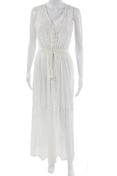 OndadeMar Women Maxi Dress White V-Neck Sleeveless Cotton Size S
