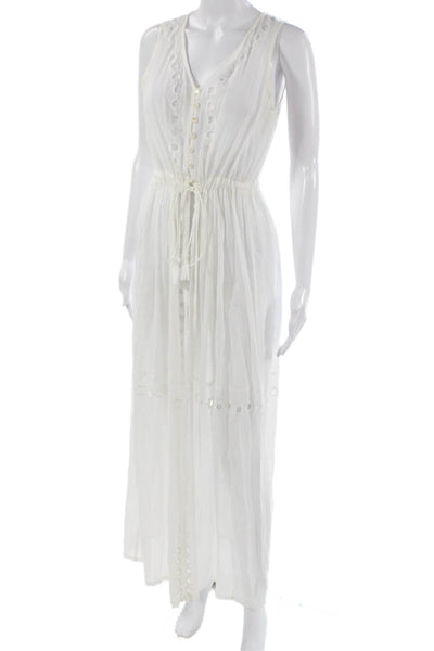 OndadeMar Women Maxi Dress White V-Neck Sleeveless Cotton Size S