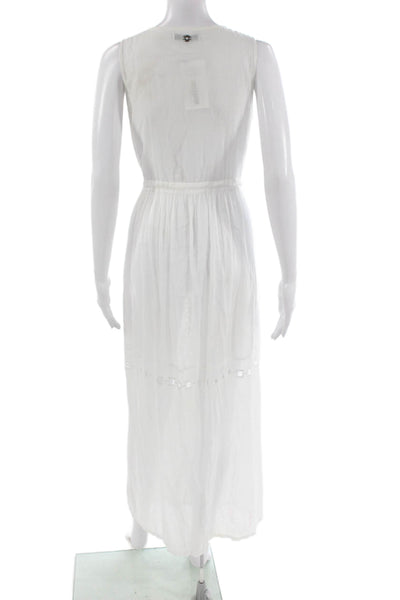 OndadeMar Women Maxi Dress White V-Neck Sleeveless Cotton Size S