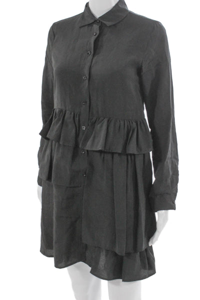 Zara Womens Shirt Dress Gray Lyocell Collared Long Sleeve Button Short Size XS