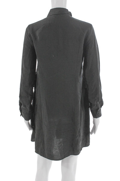 Zara Womens Shirt Dress Gray Lyocell Collared Long Sleeve Button Short Size XS