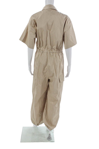 Zara Womens Collared Short Sleeve Beige Jumpsuit Cotton Size S