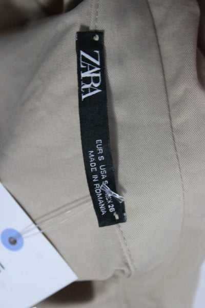 Zara Womens Collared Short Sleeve Beige Jumpsuit Cotton Size S