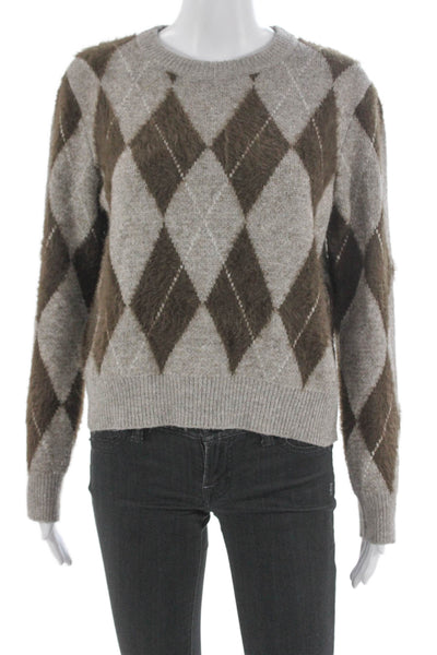 MNG Womens Brown Argyle Crew Neck Pullover Sweater Polyamide Size M