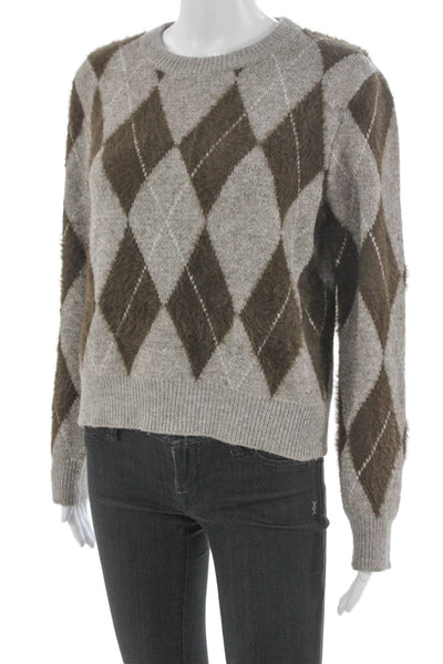 MNG Womens Brown Argyle Crew Neck Pullover Sweater Polyamide Size M