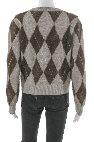 MNG Womens Brown Argyle Crew Neck Pullover Sweater Polyamide Size M