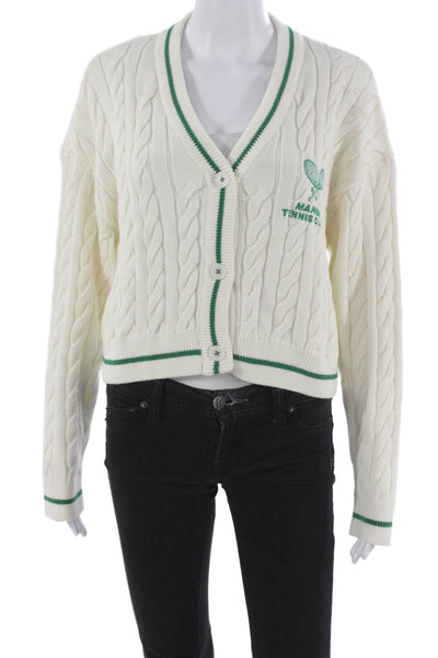 MNG Womens Cardigan White V-Neck 100% Cotton Long Sleeve Solid Size S