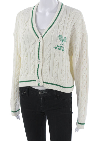 MNG Womens Cardigan White V-Neck 100% Cotton Long Sleeve Solid Size S