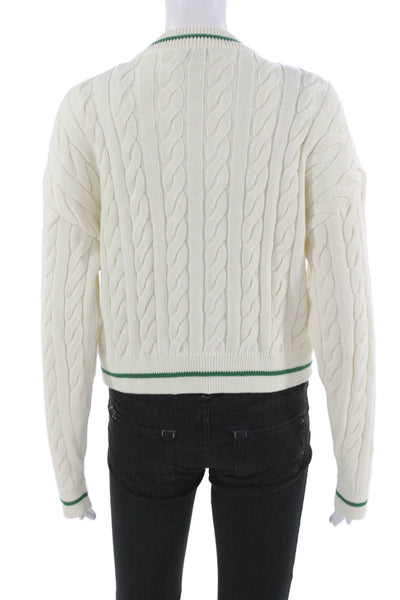 MNG Womens Cardigan White V-Neck 100% Cotton Long Sleeve Solid Size S