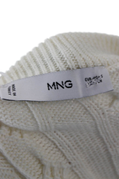 MNG Womens Cardigan White V-Neck 100% Cotton Long Sleeve Solid Size S