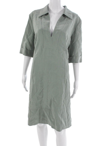 Vince Women Green Collared Shift Mini Dress 3/4 Sleeve Size XL