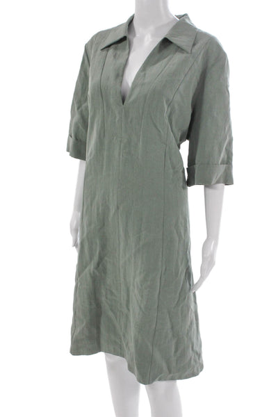 Vince Women Green Collared Shift Mini Dress 3/4 Sleeve Size XL