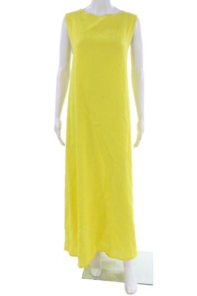 Dusan Women Yellow Linen Maxi Dress Boat Neck Sleeveless Pullover Size One Size