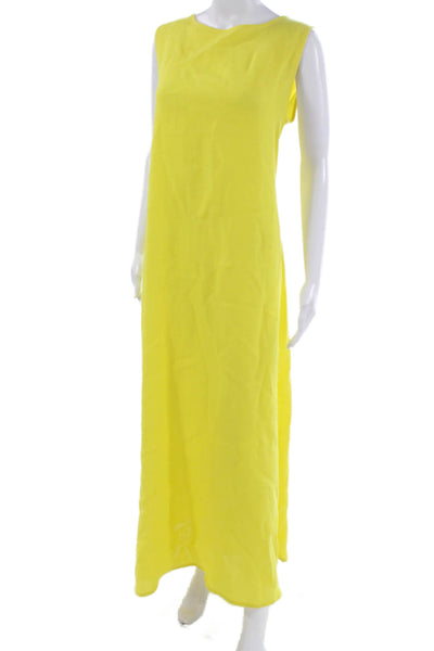 Dusan Women Yellow Linen Maxi Dress Boat Neck Sleeveless Pullover Size One Size
