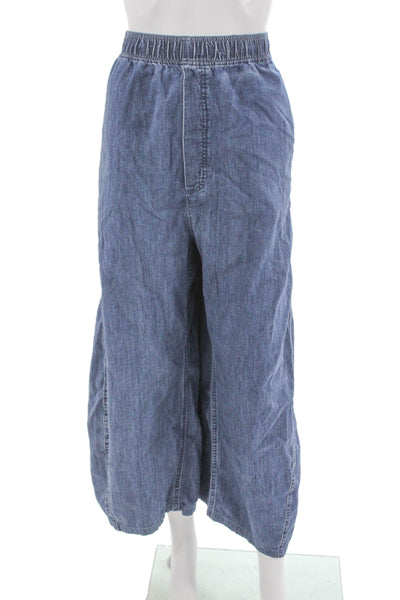 Tibi Women Cropped High Rise Pull On Cotton Pants Blue Size XL