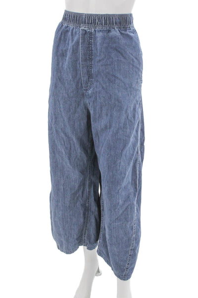Tibi Women Cropped High Rise Pull On Cotton Pants Blue Size XL