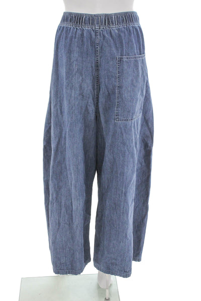 Tibi Women Cropped High Rise Pull On Cotton Pants Blue Size XL