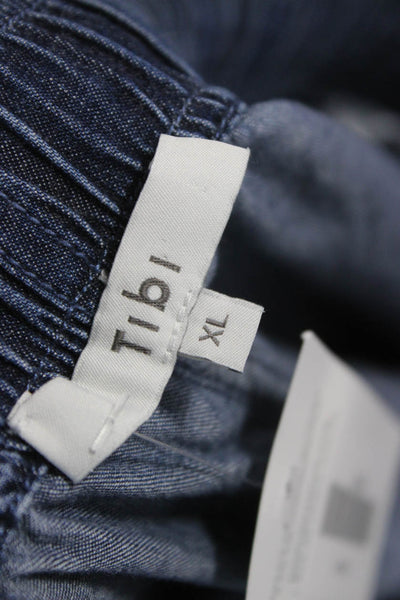 Tibi Women Cropped High Rise Pull On Cotton Pants Blue Size XL