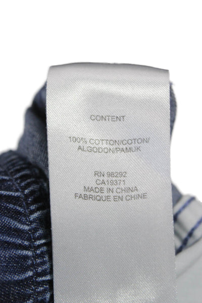 Tibi Women Cropped High Rise Pull On Cotton Pants Blue Size XL
